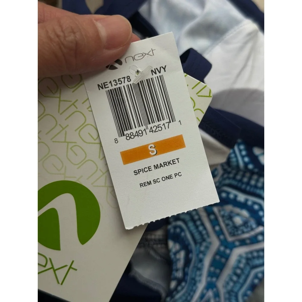 NEXT Women Spice Market Contour One Piece Swimsuit Beach‎ Summer Blue Geom Small
